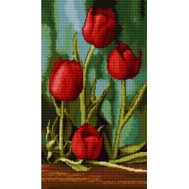 Haft krzyżykowy - do wyboru: kanwa z nadrukiem, nici Ariadna/DMC, wzór graficzny - Czerwone tulipany (No 7360)