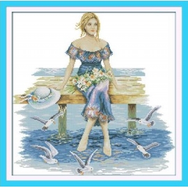 Haft krzyżykowy - Dziewczyna nad brzegiem morza - zestaw do haftu