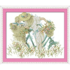Haft krzyżykowy - Mama i córka na przejażdżce rowerowej - zestaw do haftu