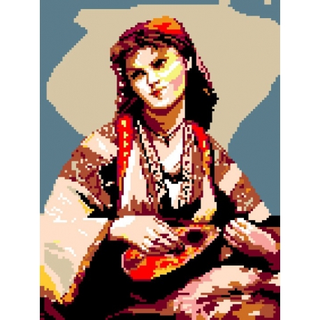 Haft krzyżykowy - do wyboru: kanwa z nadrukiem, nici Ariadna/DMC, wzór graficzny - Cyganka z mandoliną wg Camille Corot (No 339)
