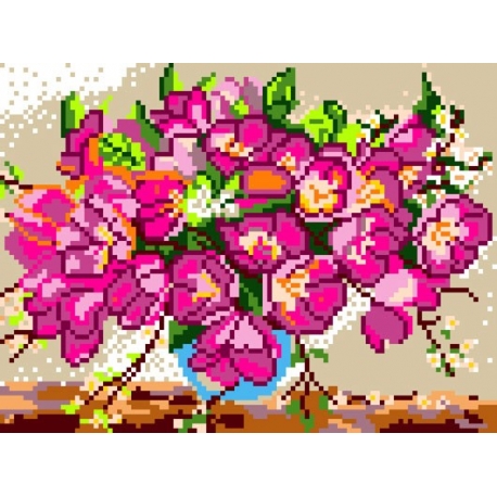 Haft krzyżykowy - do wyboru: kanwa z nadrukiem, nici Ariadna/DMC, wzór graficzny - Kwiatki w wazonie (No 5027)
