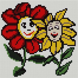 Haft krzyżykowy - do wyboru: kanwa z nadrukiem, nici Ariadna/DMC, wzór graficzny - Obrazek do haftu dla dzieci - Kwiatki (5715)