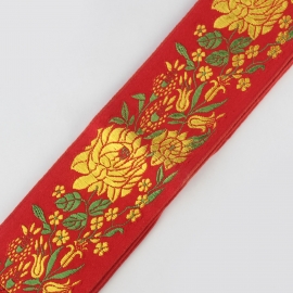 Taśma haftowana w kwiaty - czerwona - 6 cm
