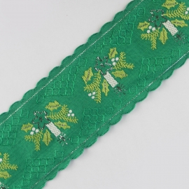 Taśma haftowana stroik - zielona - 5 cm
