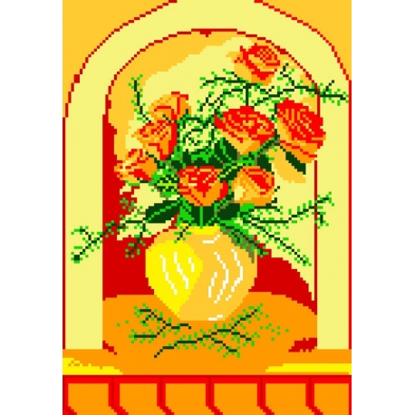 Haft krzyżykowy - do wyboru: kanwa z nadrukiem, nici Ariadna/DMC, wzór graficzny - Róże w oknie (No 545)
