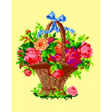 Haft krzyżykowy - do wyboru: kanwa z nadrukiem, nici Ariadna/DMC, wzór graficzny - Kwiaty w koszyku (No 527)
