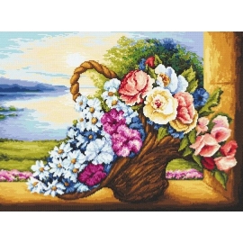 Obrazek do haftu - Kwiaty w wiklinowym koszu