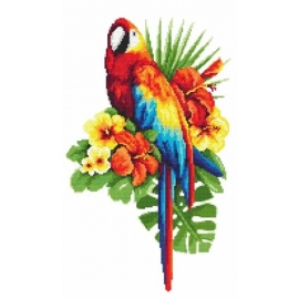 Haft krzyżykowy - do wyboru: kanwa z nadrukiem, nici Ariadna/DMC, wzór graficzny - Bajeczna papuga (98331)