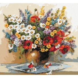 Haft krzyżykowy - do wyboru: kanwa z nadrukiem, nici Ariadna/DMC, wzór graficzny - Bukiet polnych kwiatów (98297)
