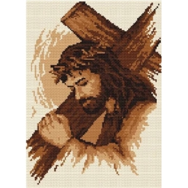 Haft krzyżykowy - do wyboru: kanwa z nadrukiem, nici Ariadna/DMC, wzór graficzny - Jezus z krzyżem (94696)