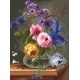 Haft krzyżykowy - do wyboru: kanwa z nadrukiem, nici Ariadna/DMC, wzór graficzny - Kwiaty w szklanym wazonie (No 94039) VI