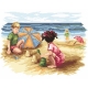 Haft krzyżykowy - do wyboru: kanwa z nadrukiem, nici Ariadna/DMC, wzór graficzny - Dzieci na plaży (No 94501) VI