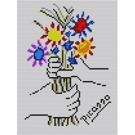 Haft krzyżykowy - do wyboru: kanwa z nadrukiem, nici Ariadna/DMC, wzór graficzny - Bukiet kwiatów Picasso (No 5114)