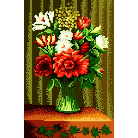 Haft krzyżykowy - do wyboru: kanwa z nadrukiem, nici Ariadna/DMC, wzór graficzny - Wazon z kwiatami H. Rousseau (No 5159)