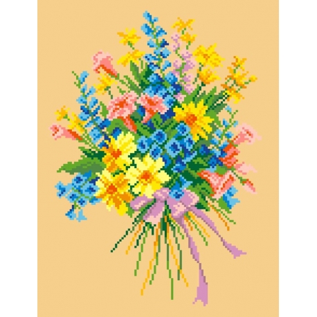 Haft krzyżykowy - do wyboru: kanwa z nadrukiem, nici Ariadna/DMC, wzór graficzny - Bukiet kwiatów (No 5164)