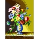 Haft krzyżykowy - wybór: kanwa z nadrukiem, nici Ariadna/DMC, wzór graficzny - Kwiaty w niebieskim wazonie wg J. Nigg (No 5179)