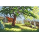 Haft krzyżykowy - do wyboru: kanwa z nadrukiem, nici Ariadna/DMC, wzór graficzny - Krajobraz z domem i drzewem (No 5264)