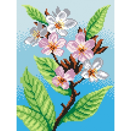 Haft krzyżykowy - do wyboru: kanwa z nadrukiem, nici Ariadna/DMC, wzór graficzny - Kwiat wiśni (No 5269) VI