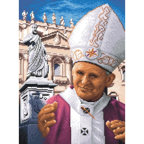 Haft krzyżykowy - do wyboru: kanwa z nadrukiem, nici Ariadna/DMC, wzór graficzny - Papież - Jan Paweł II (No 7039)