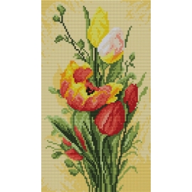 Haft krzyżykowy - do wyboru: kanwa z nadrukiem, nici Ariadna/DMC, wzór graficzny - Wiosenne tulipany (No 94029)