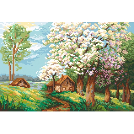Haft krzyżykowy - do wyboru: kanwa z nadrukiem, nici Ariadna/DMC, wzór graficzny - Wiosenny ogród (No 94647) VI