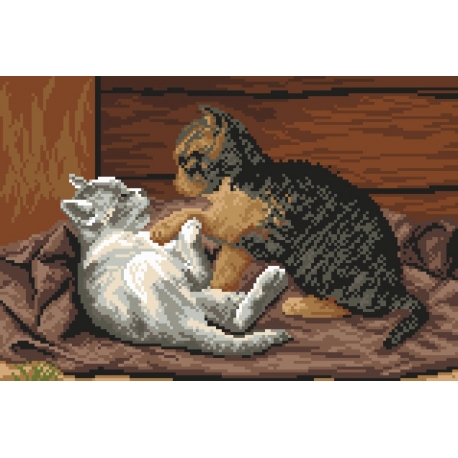 Haft krzyżykowy - do wyboru: kanwa z nadrukiem, nici Ariadna/DMC, wzór graficzny - Bawiące się kotki (No 94186) VI
