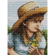 Haft krzyżykowy - do wyboru: kanwa z nadrukiem, nici Ariadna/DMC, wzór graficzny - Dziewczynka z kwiatkami (No 94516)