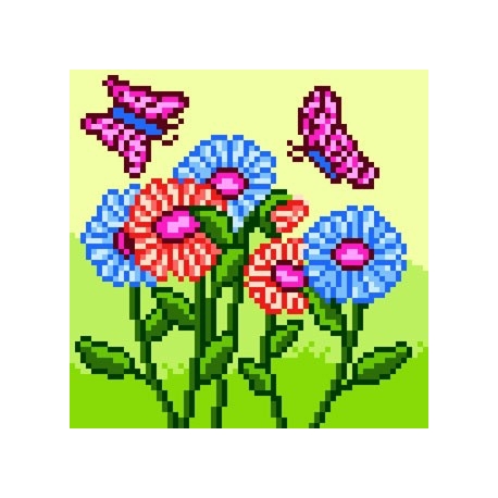 Haft krzyżykowy - do wyboru: kanwa z nadrukiem, nici Ariadna/DMC, wzór graficzny - Kwiatki z motylkami (No 5569)
