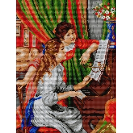 Haft krzyżykowy - do wyboru: kanwa z nadrukiem, nici Ariadna/DMC, wzór graficzny - Dziewczęta przy pianinie P.A. Renoir (No 568)