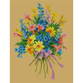 Haft krzyżykowy - do wyboru: kanwa z nadrukiem, nici Ariadna/DMC, wzór graficzny - Bukiet kwiatów (No 5164)