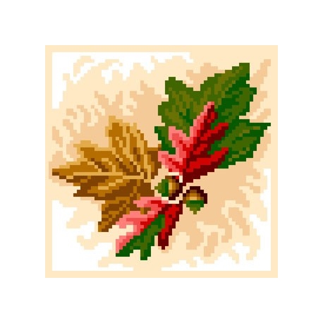 Haft krzyżykowy - do wyboru: kanwa z nadrukiem, nici Ariadna/DMC, wzór graficzny - Jesienny liść (No 5578)