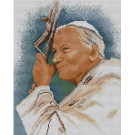 Haft krzyżykowy - do wyboru: kanwa z nadrukiem, nici Ariadna/DMC, wzór graficzny - Papież - Jan Paweł II (No 5203) VI
