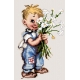 Haft krzyżykowy - do wyboru: kanwa z nadrukiem, nici Ariadna/DMC, wzór graficzny Chłopiec z kwiatami (No 7164)