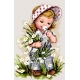 Haft krzyżykowy - do wyboru: kanwa z nadrukiem, nici Ariadna/DMC, wzór graficzny - Dziewczynka z kwiatami (No 7165)