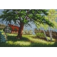 Haft krzyżykowy - do wyboru: kanwa z nadrukiem, nici Ariadna/DMC, wzór graficzny - Krajobraz z domem i drzewem (No 5264)