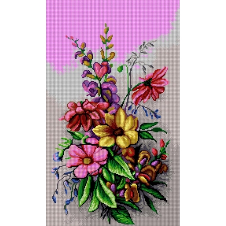 Haft krzyżykowy - do wyboru: kanwa z nadrukiem, nici Ariadna/DMC, wzór graficzny - Kwiaty (No 7211)