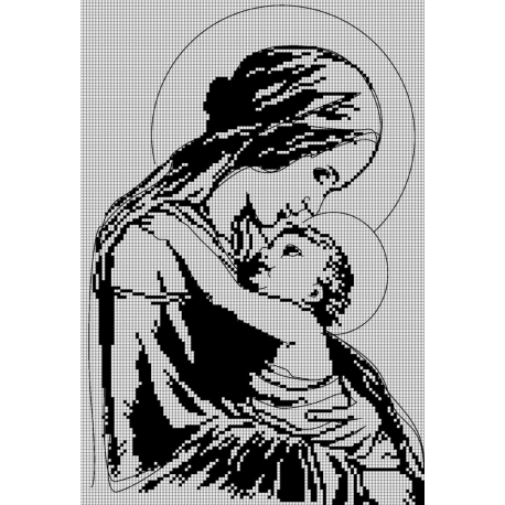 Haft krzyżykowy - do wyboru: kanwa z nadrukiem, nici Ariadna/DMC, wzór graficzny - Maryja z dzieciątkiem (No 7214)
