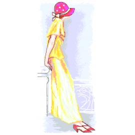 Haft krzyżykowy - do wyboru: kanwa z nadrukiem, nici Ariadna/DMC, wzór graficzny - Kobieta w kapeluszu (No 7229)