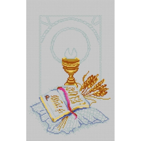 Haft krzyżykowy - do wyboru: kanwa z nadrukiem, nici Ariadna/DMC, wzór graficzny - Komunia Święta (No 5823)