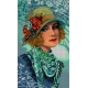 Haft krzyżykowy - do wyboru: kanwa z nadrukiem, nici Ariadna/DMC, wzór graficzny - Kobieta w kapeluszu (No 7269)