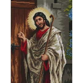 Haft krzyżykowy - do wyboru: kanwa z nadrukiem, nici Ariadna/DMC, wzór graficzny - Jezus u drzwi (No 94211) VI