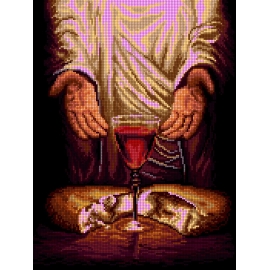 Haft krzyżykowy - do wyboru: kanwa z nadrukiem, nici Ariadna/DMC, wzór graficzny - Jezus Chrystus - Chleb  (No 7271)