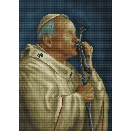 Haft krzyżykowy - do wyboru: kanwa z nadrukiem, nici Ariadna/DMC, wzór graficzny Papież - Jan Paweł II (No 7042) VI