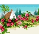 Haft krzyżykowy - do wyboru: kanwa z nadrukiem, nici Ariadna/DMC, wzór graficzny - Pejzaż z chatą i różami (No 5862)