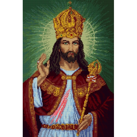 Haft krzyżykowy - do wyboru: kanwa z nadrukiem, nici Ariadna/DMC, wzór graficzny - Jezus Chrystus Król Polski (No 7309) VI