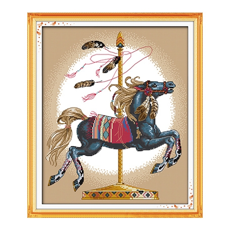 koń na karuzeli - obraz do haftownia krzyżykowego