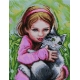 Haft krzyżykowy - do wyboru: kanwa z nadrukiem, nici Ariadna/DMC, wzór graficzny - Dziewczynka z kotkiem (No 7138)