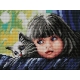 Haft krzyżykowy - do wyboru: kanwa z nadrukiem, nici Ariadna/DMC, wzór graficzny - Dziewczynka z kotkiem (No 7140) VI