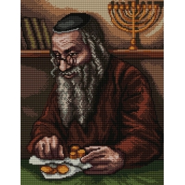 Haft krzyżykowy - do wyboru: kanwa z nadrukiem, nici Ariadna/DMC, wzór graficzny - Żyd liczący pieniądze/monety (No 7142) VI
