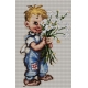 Haft krzyżykowy - do wyboru: kanwa z nadrukiem, nici Ariadna/DMC, wzór graficzny Chłopiec z kwiatami (No 7164)